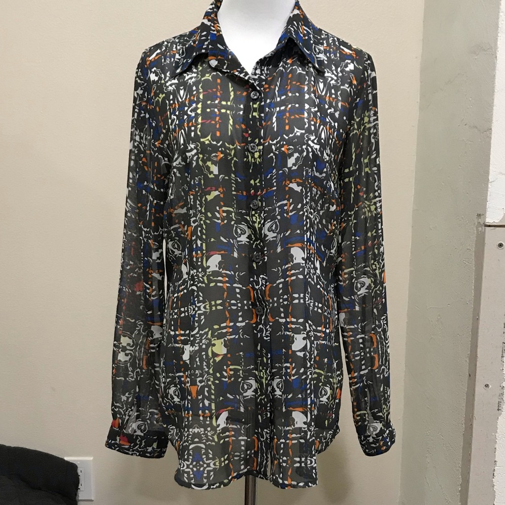 Cabi Sheer Multi Colored Button Up Size M - image 1